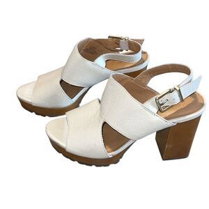 Crown Vintage‎ Womens Leather Wooden Block Heel Platform Sandals White Size 7